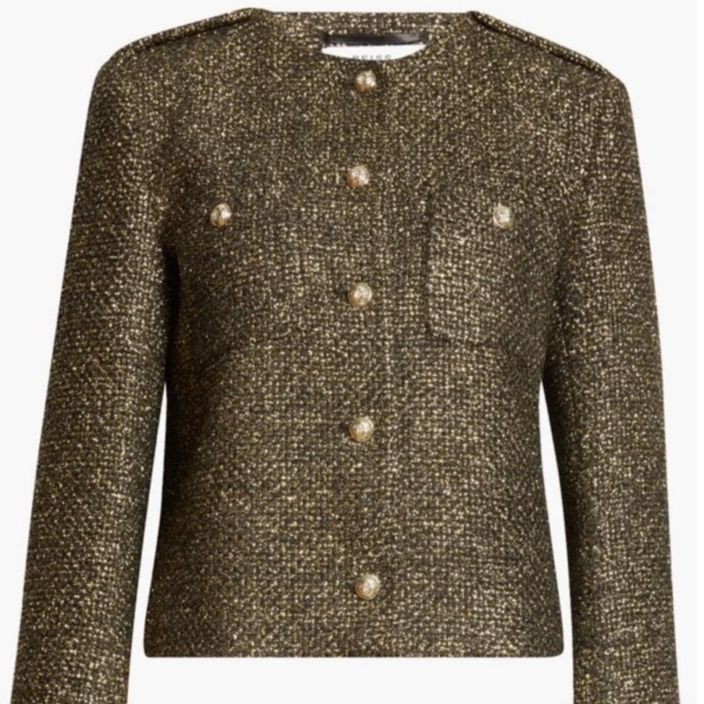 Reiss wynee goldBlack metallic tweed jacket Blazer with Structured size 6